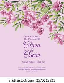 elegant template wedding invitations with watercolor foliage decoration