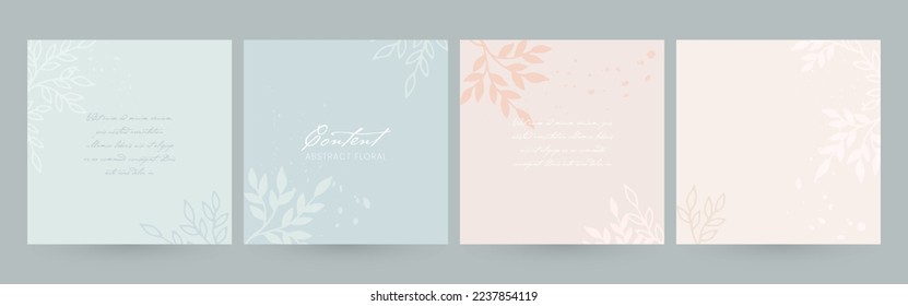 Elegant templates with floral elements for social media post design. Concept of cosmetic, wedding, floristry, skin care or fashion. 