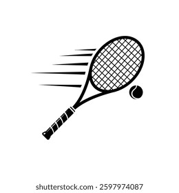 
An elegant tennis racket icon with a stylized ball placed near the strings
