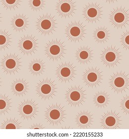 Elegant Terracotta boho sun seamless pattern. For fabric, textile and wallpaper.