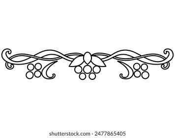 Elegant text divider, border of swirls, leaves and berries - vector linear element for text design, print or cutting. Outline. Plant decorative element