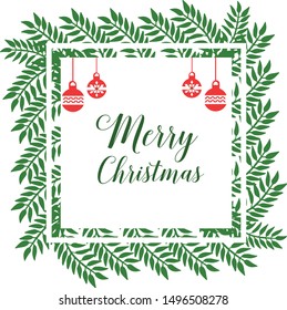 Elegant text merry christmas, with red wreath frame background. Vector