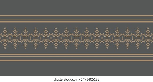 Elegante borde textil con motivos florales. Antiguas Textile Border para Diseños clásicos. Songket batik sin costuras de Indonesia. Patrón étnico de tela tradicional.