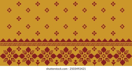 Elegant Textile Border with Floral Motif. Vintage Textile Border for Classic Designs. Seamless motif songket batik from Indonesia. Ethnic pattern traditional cloth.