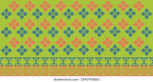 Elegant Textile Border with Floral Motif. Vintage Textile Border for Classic Designs. Seamless motif songket batik from Indonesia. Ethnic pattern traditional cloth.