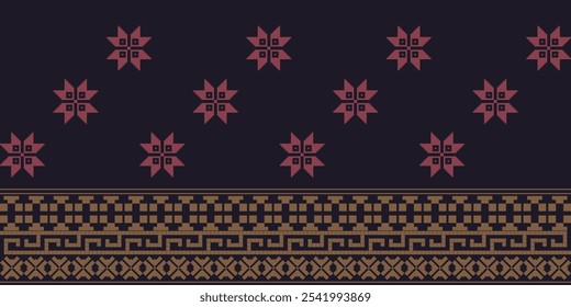 Elegant Textile Border with Floral Motif. Vintage Textile Border for Classic Designs. Seamless motif songket batik from Indonesia. Ethnic pattern traditional cloth.