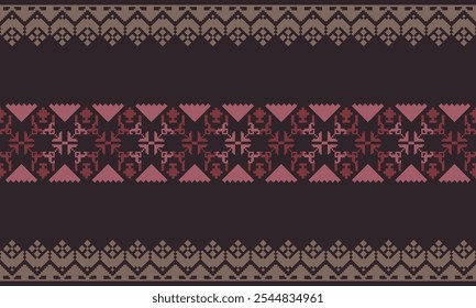 Elegant Textile Border with Floral Motif. Vintage Textile Border for Classic Designs. Seamless motif songket batik from Indonesia. Ethnic pattern traditional cloth.