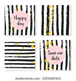 Elegant Texture. Black Trendy Particles. Marriage Element. Stripe Splatter Invite. White Carnival Painting. Scandinavian Brochure Set. Golden Gatsby Offer. Stripe Elegant Texture