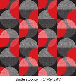 Elegant textured geometry shapes seamless pattern. Red, black, white classic colors modernism style repeatable motif for background, wrap, fabric, textile, wrap, surface, web and print design. 
