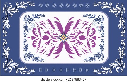Elegant Thai inspired floral pattern with purple and navy tones. Perfect for tablecloths, digital prints, wallpaper, or traditional fabric design with vintage.
