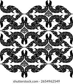 Elegant Thai Kanok pattern in clean black and white vector line art.