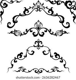 Elegant Thai ornamental frame and border and corner inspired by traditional motifs. Ideal for wedding invitations, Buddhist ceremonies, greeting cards, and luxurious certificate design.