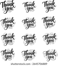 Elegant Thank You Calligraphy Twelve Designs for Gratitude Expressions