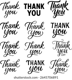 Elegant Thank You Calligraphy Twelve Designs for Gratitude Expressions