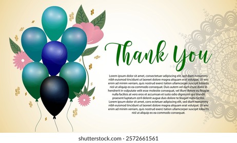 Elegant Thank You handwritten calligraphy isolated on mandala background. This vector illustration is perfect for thank you cards, banners, thanksgiving designs and more. So, thank you very much.