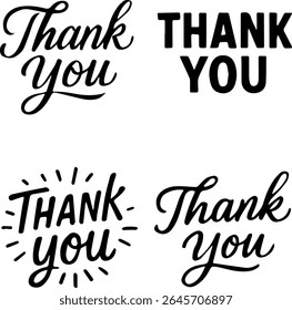 Elegant Thank You Typography Four Stylish Designs for Gratitude Expressions
