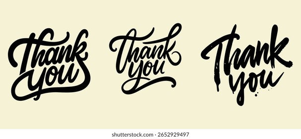 Elegant Thank You Typography Three Stylish Handwritten Designs for Cards, Prints More	
