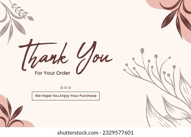 Elegant thank you for your order card with leaves illustration. Can be used for product greeting label, wedding greeting, greeting gift etc