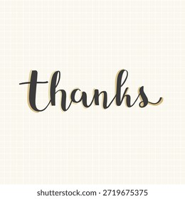 Elegant 'thanks' text in cursive. Thanks message with stylish script. Perfect for thank you cards, invitations, or social media posts. Thanks typography style vector.