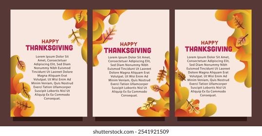 Elegant Thanksgiving Card with Liquid Abstract Autumn Background. print size set of thansgiving card template concept. liquid abstract background with autumn leaves vector illustration