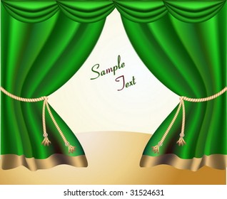 The elegant theater curtain with gold edging. Vector
