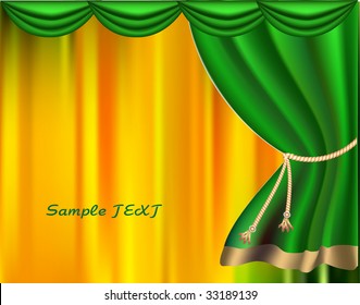The elegant theater curtain with gold edging. Vector