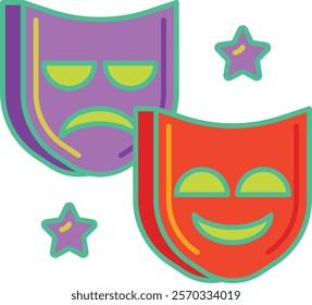 Elegant theater mask illustration symbolizing drama and performance, perfect for capturing the essence of theatrical arts, cultural heritage, and the expressive power of storytelling