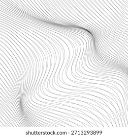 Elegant Thin Curved Flow Line Background Minimal Black and White Abstract Wavy Waveform Texture, Smooth Optical Contour Pattern for Modern Branding, Wallpapers and Graphic Design