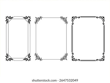 Elegant thin frames. Set of Decorative vintage borders set. Vector design.