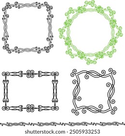 Elegant Thin Vintage Floral Ornament Frame Set. Vector illustration the pattern for the frames was invented by the author and is not a repeatable original. The ornament uses parts of natural elements