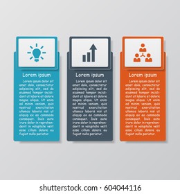 Elegant three infographic options. Data vector illustration with icons. Can be used for workflow layout, diagram, business steps, banner, web design.