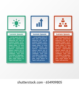 Elegant three infographic options. Data vector illustration with icons. For workflow layout, diagram, business steps, banner, web design.