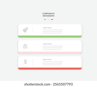 Elegant three infographic options. Horizontal 3 steps data vector illustration with icons. For workflow layout, diagram, business, banner, web design.