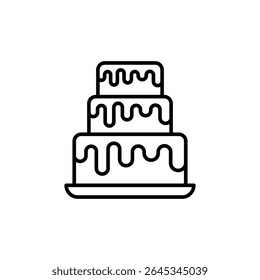 Elegant Three Tier Cake With Dripping Icing In Line Art Style