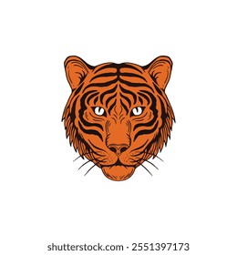 Elegant Tiger head Vector Art in a Flat Style with Bold Lines, Perfect for T-shirt Designs and Digital Media on White Background