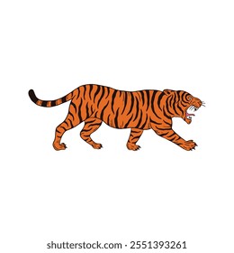 Elegant Tiger Illustration in a Flat Vector Style on a White Background, Perfect for Nature-Themed Websites and Blogs