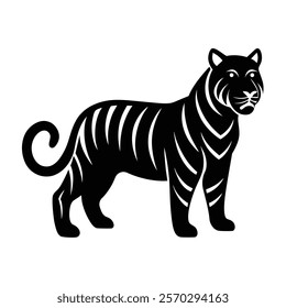 Elegant tiger standing silhouette icon vector design