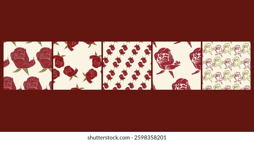 Elegant, and timeless minimalist Rose floral pattern bundle featuring delicate hand-drawn line florals with a modern, sophisticated touch, perfect for branding, stationery, home decor, and packaging.