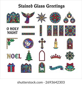 Um elegante e atemporal pacote de clipart vetor para um tema de Natal "Sained Glass Greetings".