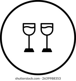 Elegant Toast: Two Wine Glasses Icon in Minimalist Black and White Circle Design