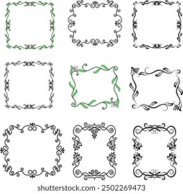 Elegant Tonka Vintage Floral Ornament Frame Set. Vector illustration the pattern for the frames was invented by the author and is not a repeatable original. The ornament uses parts of natural elements