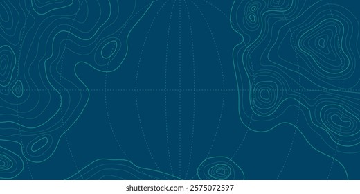 Elegant Topographic Landscape Map with Grid and Lines, Outline Terrain. Banner with geographic mountain relief. Wavy abstract contour background with cartography texture 