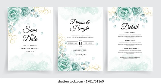 Elegant tosca floral on wedding invitation card template