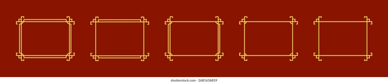 Quadros tradicionais chineses elegantes definidos contra um fundo vermelho rico, ideal para elementos de design festivo.