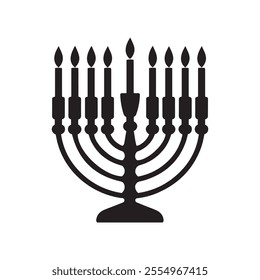 Elegant Traditional Menorah with Lit Candles and Iconic Jewish Festivity vector Artworks on white background 