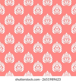 Elegant traditional Thai Kanok pattern in white on a vibrant red background. The intricate floral motif reflects classic Thai art, symbolizing grace and cultural heritage. Ideal for use in design, tex