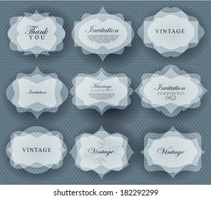 Elegant transparent invitation card and label in retro style.