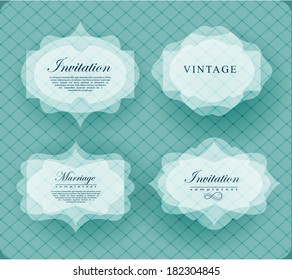 Elegant transparent invitation card and label in retro style.