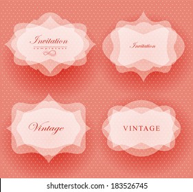 Elegant transparent invitation card and label in retro style.