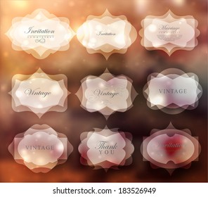 Elegant transparent invitation card and label in retro style.